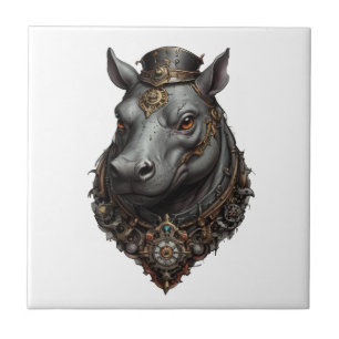 Carreau "Géant à engrenages : l'hippopotame steampunk"