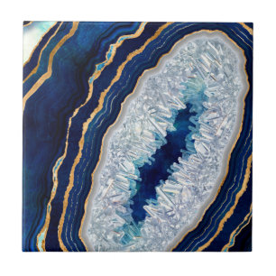 Carreau Géode bleu foncé et Art numérique or