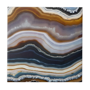 Carreau Géode d'Agate de Terracotta Bleu Noir