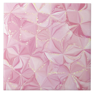 Carreau Géode doré en marbre rose motif abstrait