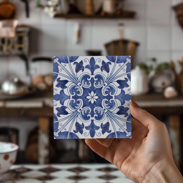 Carreau Geometric Blue and White Lisbon Ceramic Tile Art (Portuguese Tiles, Blue and White Decor, Lisbon Tile,
Mediterranean Decor,
Ceramic Coasters, Azulejo)