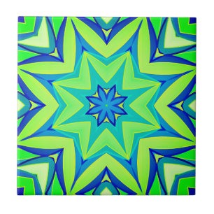 Carreau Géométrique étoile Abstraite - Vert chaux et bleu
