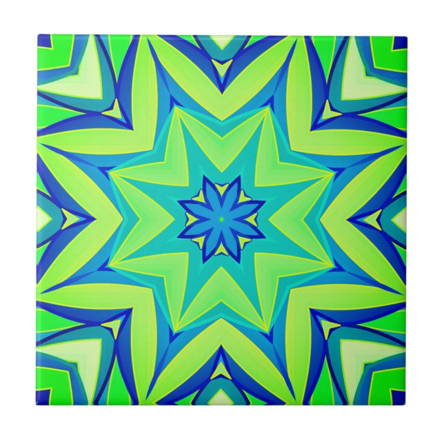 Carreau Géométrique étoile Abstraite - Vert chaux et bleu (Devant)