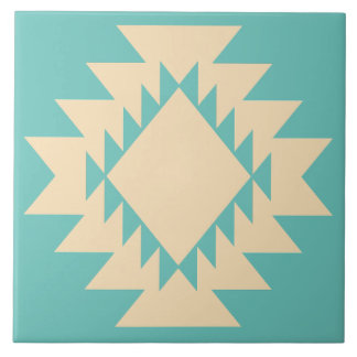 Carreau Géométrique Turquoise Tan Amérindien du Sud-Ouest