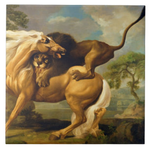 Carreau George Stubbs un lion attaquant un cheval,