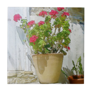Carreau Géranium rouge d'aquarelle
