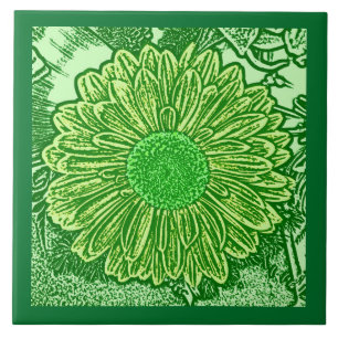 Carreau Gerbera Daisy Block Imprimer, Emerald et Lime Gree