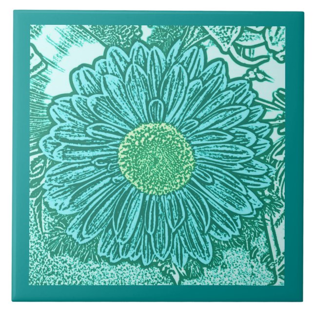 Carreau Gerbera Daisy Block Imprimer, Turquoise et Aqua (Devant)