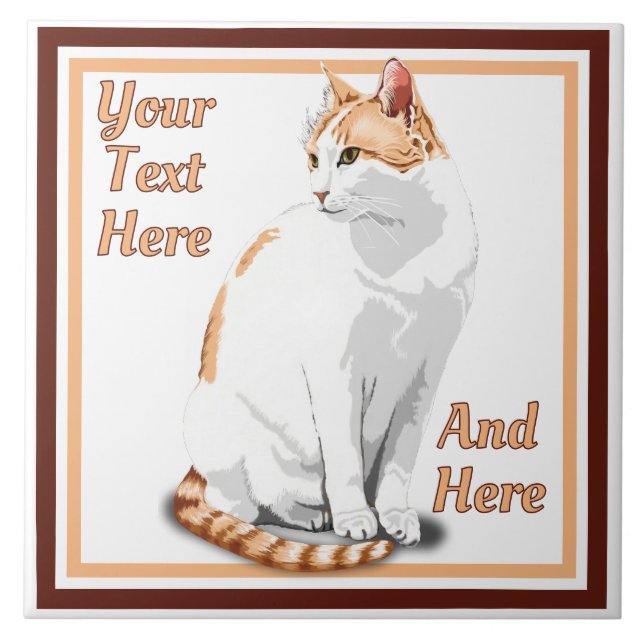 Carreau Gingembre Orange et chat blanc Personnalisé (Devant)