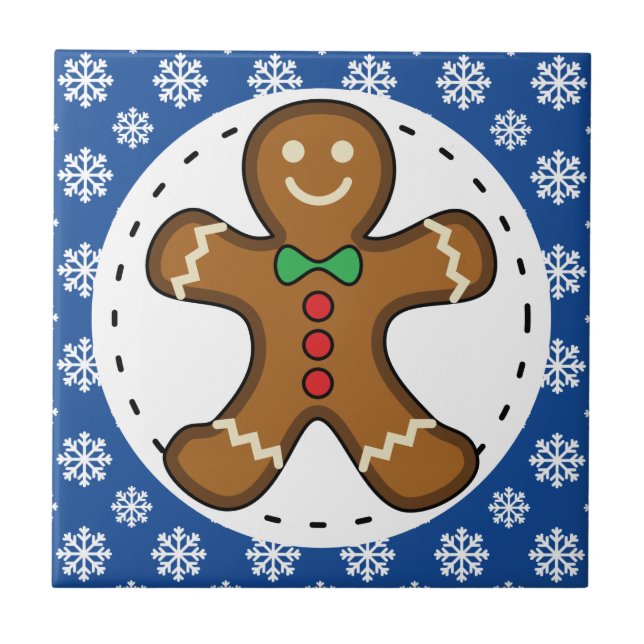 Carreau Gingerbread Man on Blue White Snowflakes (Devant)