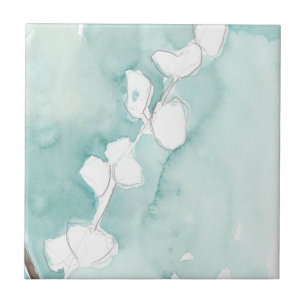 Carreau Ginkgo sur Dusty Turquoise - Blanc