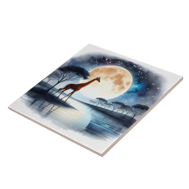 Carreau Girafe par le lac Serene sous plein soleil de lune (Côté)