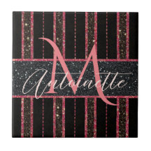 Glam Parties scintillant Nom monogramme Noir et ro