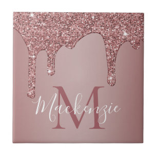 Carreau Glam Rose Gold Sparkle Parties scintillant Monogr