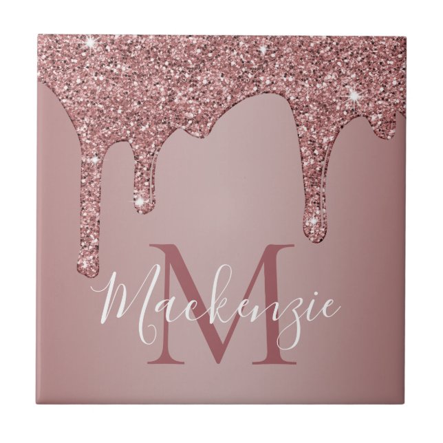 Carreau Glam Rose Gold Sparkle Parties scintillant  Monogr (Devant)