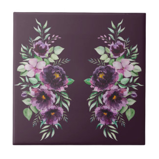 Carreau Glycine bleu à l'aquarelle violet élégant floral