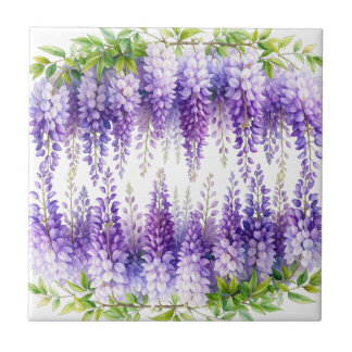 Carreau Glycine bleu floral aquarelle violet élégant