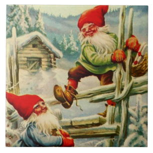 Carreau Gnomes "Au-dessus de la clôture en bois" par Jenny