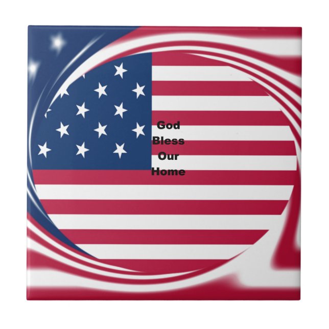 Carreau God Bless Our Home : USA Flag Swirl Art (Devant)