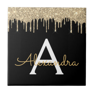 Carreau Gold Black Parties scintillant de luxe Glam Monogr