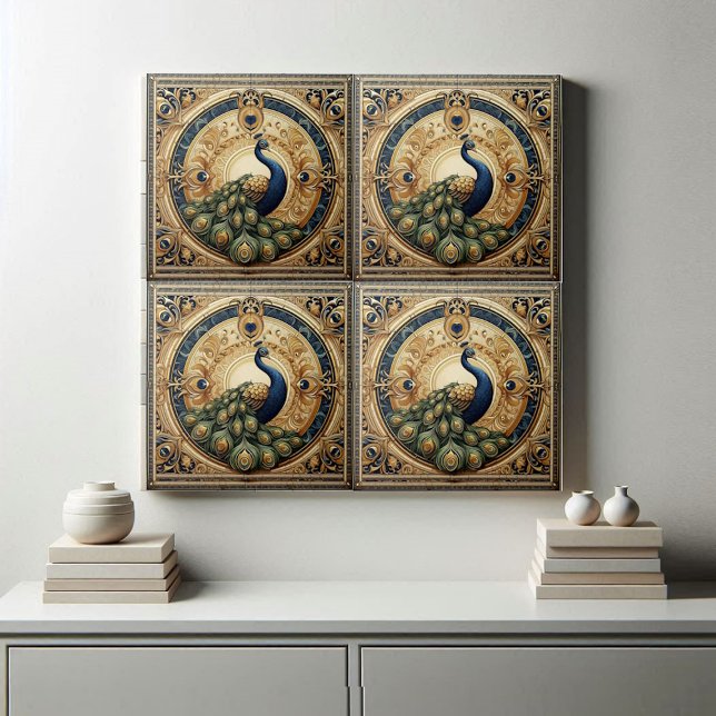 Carreau Golden Elegance Majestic Peacock Feather Art Deco (Golden Elegance Majestic Peacock Feather Art Deco Ceramic Tile)