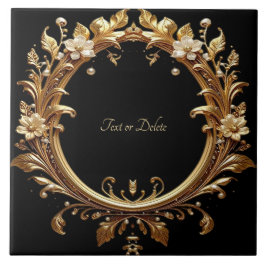 Carreau Golden Floral Ornate Frame Ceramic Tile