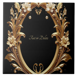 Carreau Golden Floral Ornate Frame Ceramic Tile