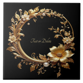 Carreau Golden Floral Ornate Frame Ceramic Tile