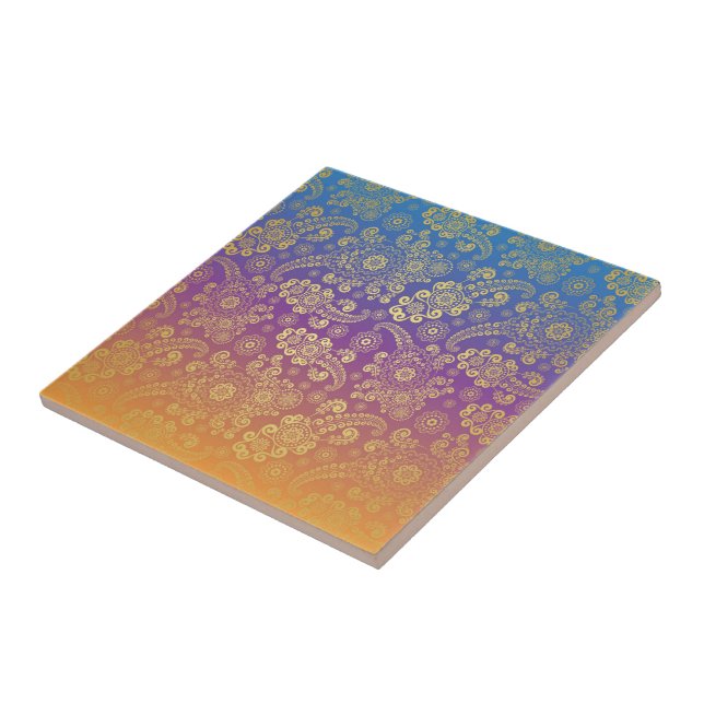 Carreau Golden Luxury Paisley on Blue, Purple et Orange (Côté)