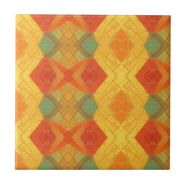 Carreau Golden orange turquoise diamant design géométrique (Devant)
