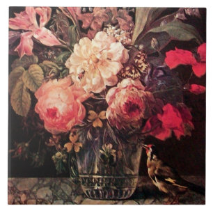 CARREAU GOLDFINCH, ROSES ROSES ROSES ROSES ET BOUTEILLE