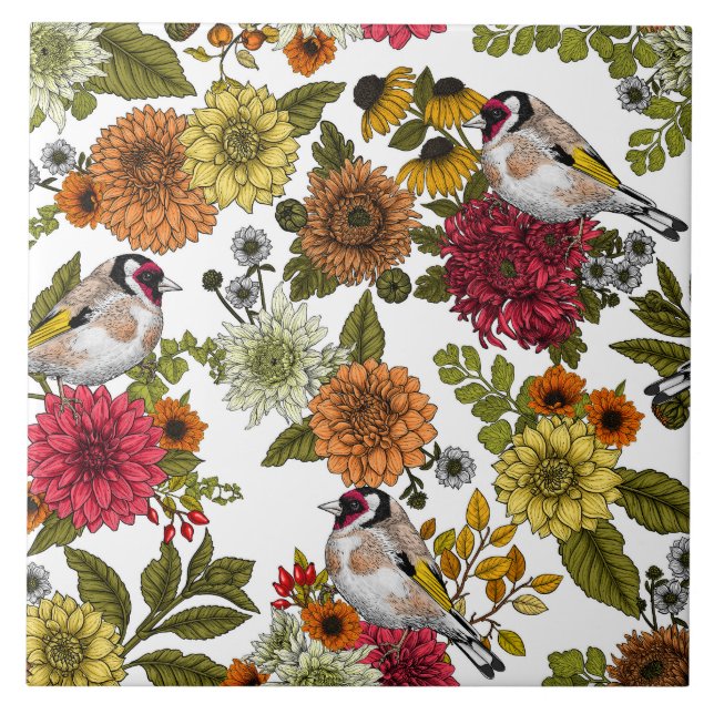 Carreau Goldfinches dans le jardin (Devant)