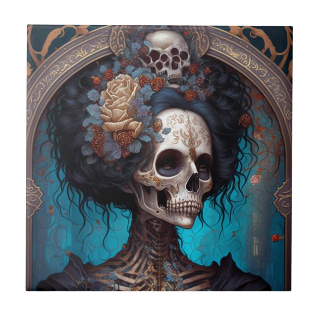 Carreau Goth Skeleton Skull Woman Gothique (Devant)