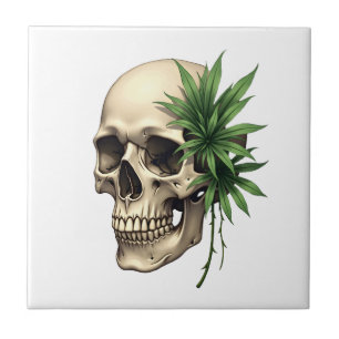 Carreau Gothique Grunge Esthétique Crâne Feuille Tropicale