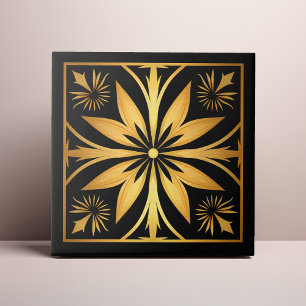 Carreau Gothique Noir et Or Floraison Solaire