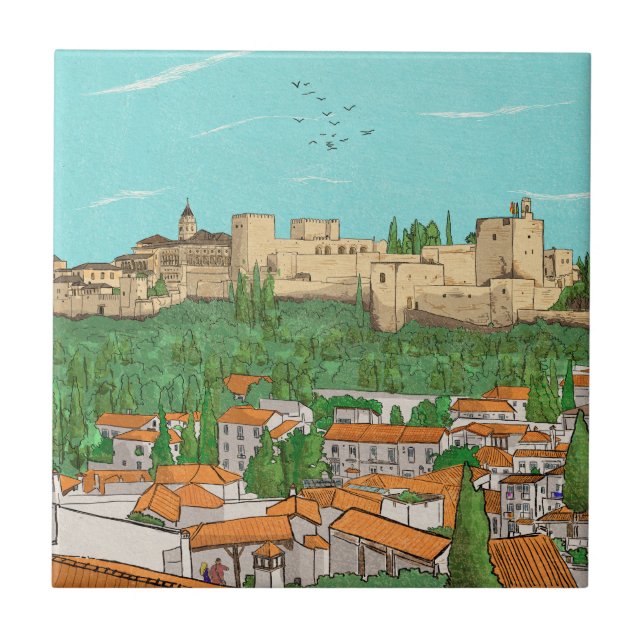 Carreau Granada Cityview Espagne Illustration du paysage (Devant)