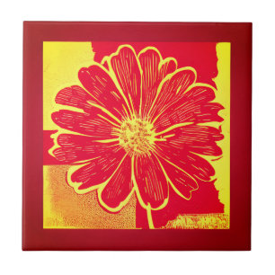 Carreau Grand Aster marguerrier en rouge, jaune et safran