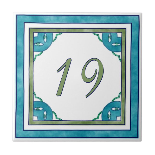 Carreau Grand numéro de maison turquoise et vert (Devant)