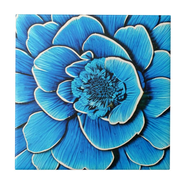Carreau Grande Fleur de Camélia Bleue (Devant)