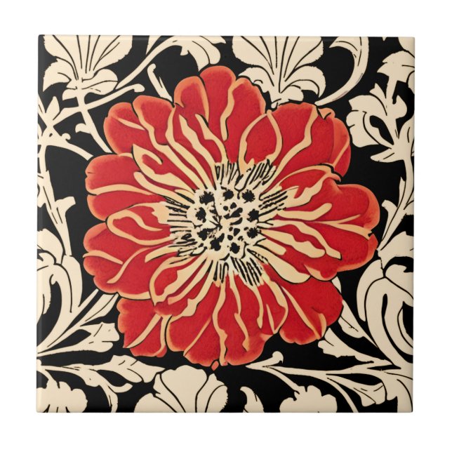 Carreau Grande Fleur Rouge Art Nouveau (Devant)