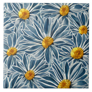 Carreau Grandes Fleurs bleues et jaunes Motif sans couture