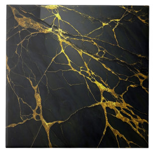Carreau Granit noir avec tuile en céramique de veines or