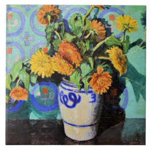 Carreau Grant Wood - Calendulas, peinture florale