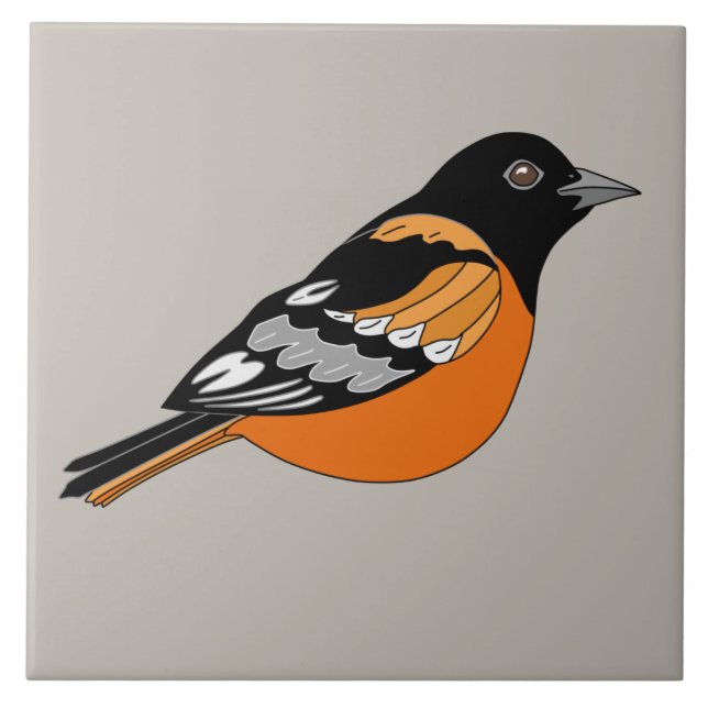 Carreau Graphique d'Oiseau Noir et Orange Oriole (Devant)