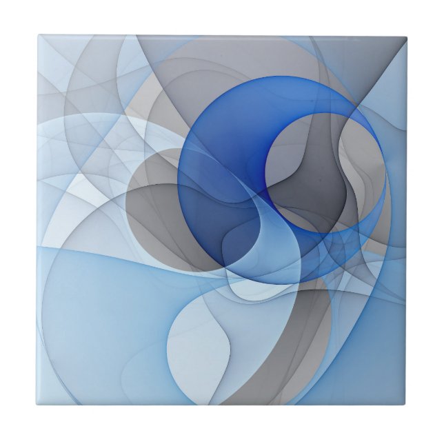 Carreau Graphisme d'art fractal abstrait bleu gris moderne (Devant)