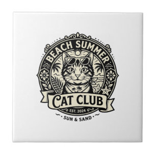 Carreau Graphisme de chat drôle d'été de plage - Été de pl