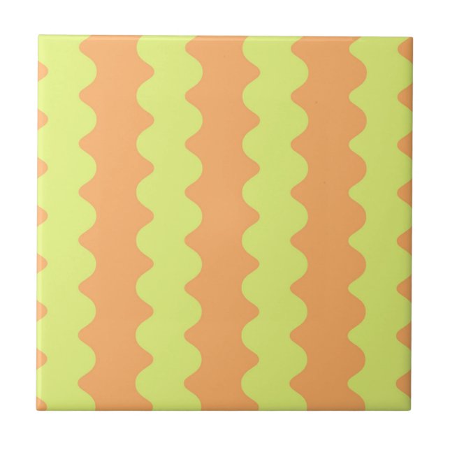 Carreau Gras Orange Lime Wavy Stripe moderne décoratif (Devant)