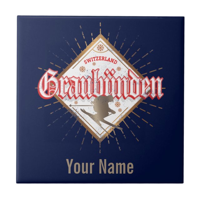 Carreau Graubünden Suisse skieur rétro vintage (Devant)