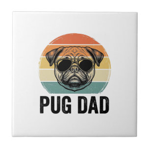 Carreau Gravure Papa Pug Vintage Design pour Amoureux des