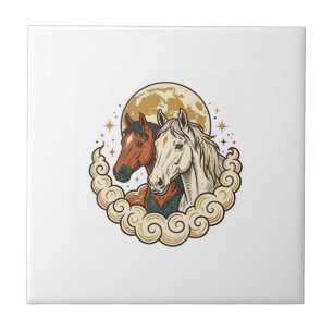 Carreau Gravure Vintage Chevaux Cosmiques Art Lunaire